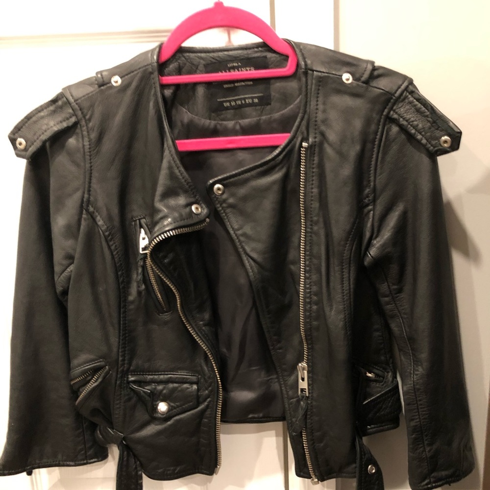 Women’s all saints kiley crop leather jacket
